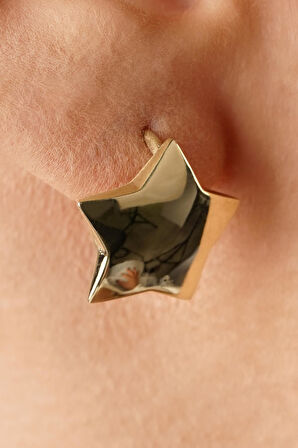 14 Ayar Altın Bombeli Yıldız Küpe