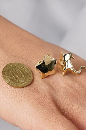 14 Ayar Altın Bombeli Yıldız Küpe