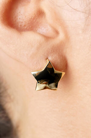 14 Ayar Altın Bombeli Yıldız Küpe