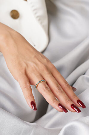 14 Ayar Altın Firuze Taşlı Halka Atlamalı Yüzük