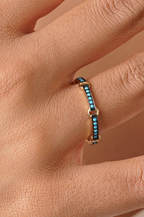 14 Ayar Altın Firuze Taşlı Halka Atlamalı Yüzük