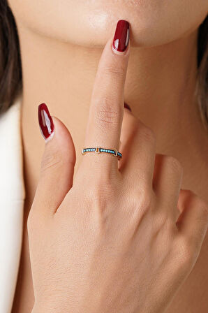 14 Ayar Altın Firuze Taşlı Halka Atlamalı Yüzük