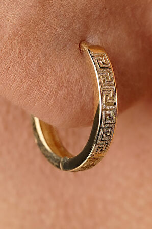 14 Ayar Altın Yunan Desenli Halka Küpe