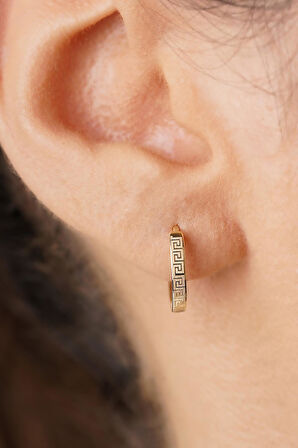 14 Ayar Altın Yunan Desenli Halka Küpe