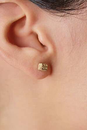 14 Ayar Altın Kalem İşlemeli Küp Küpe