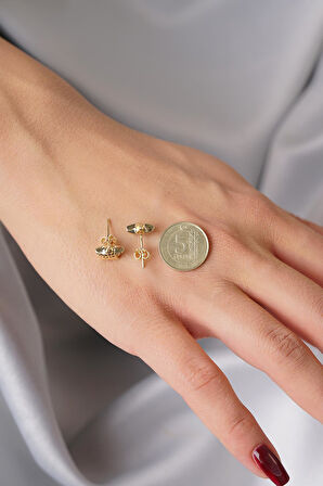 14 Ayar Altın Kalem İşlemeli Yıldız Küpe