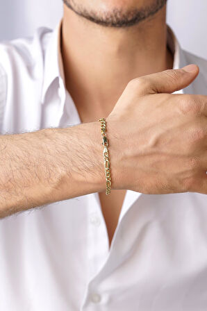 14 Ayar Altın Figaro Zincir Erkek Bileklik