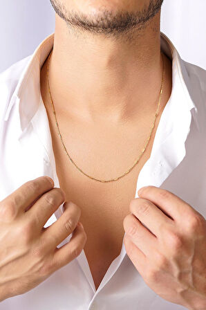 14 Ayar Altın Çubuklu Zincir Erkek Kolye