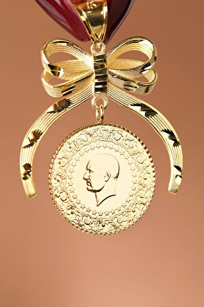 14 Ayar Altın Kalem İşlemeli Fiyonklu Çeyrek Altın Kolye Ucu