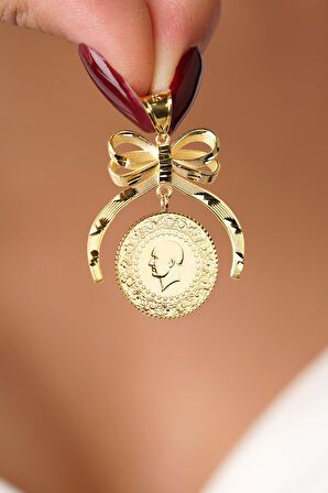 14 Ayar Altın Kalem İşlemeli Fiyonklu Çeyrek Altın Kolye Ucu