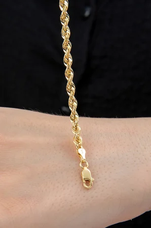 14 Ayar Altın Işıltılı Burgu Halat Zincir Bileklik 3.90 mm