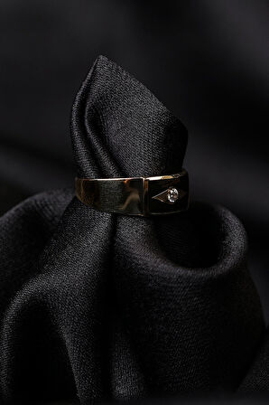 14 Ayar Altın Siyah Mineli Dikdörtgen Şövalye Yüzük Erkek