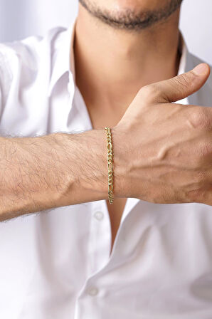 14 Ayar Altın Figaro Zincir Erkek Bileklik
