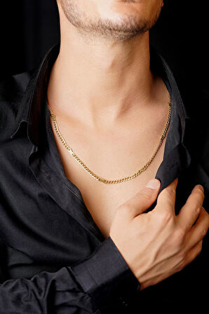 14 Ayar Altın Gurmet Zincirde Fiyonk Detaylı Erkek Kolye 3.90 mm