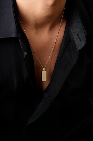 14 Ayar Altın Külçeli Çubuk Zincir Erkek Kolye