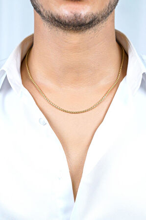 14 Ayar Altın Desenli Küp Zincir Erkek Kolye 2,60 mm