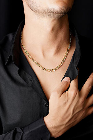 14 Ayar Altın Figaro Yassı Zincir Erkek Kolye