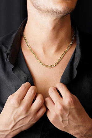 14 Ayar Altın Figaro Yassı Zincir Erkek Kolye