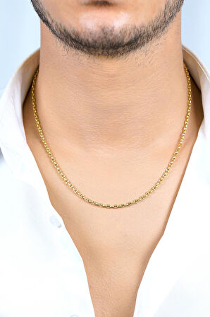 14 Ayar Altın Oval Barlı Zincir Erkek Kolye