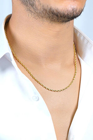 14 Ayar Altın Oval Barlı Zincir Erkek Kolye