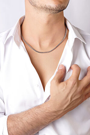 14 Ayar Altın Kare Tondo Zincir Erkek Kolye 3.25 mm