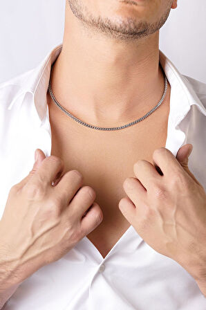 14 Ayar Altın Kare Tondo Zincir Erkek Kolye 3.25 mm