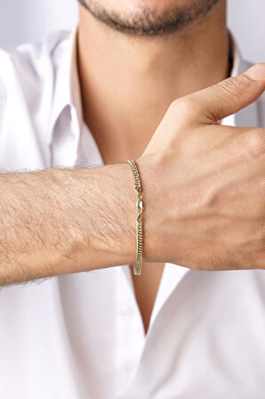 14 Ayar Altın Sık Gurmet Zincir Erkek Bileklik