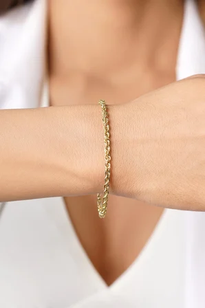 14 Ayar Altın Işıltılı Burgu Halat Zincir Bileklik 3.30 mm
