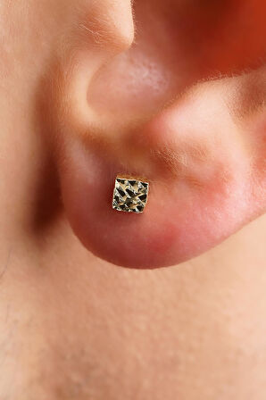 14 Ayar Altın Kalem İşlemeli Küp Küpe Erkek