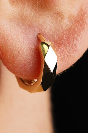 14 Ayar Altın Asimetrik Kesim Halka Küpe Erkek