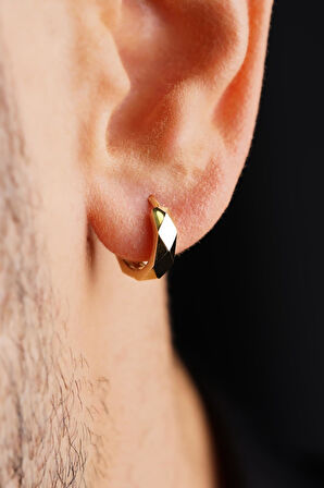 14 Ayar Altın Asimetrik Kesim Halka Küpe Erkek