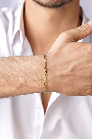 14 Ayar Altın Oval Ataç Zincir Erkek Bileklik