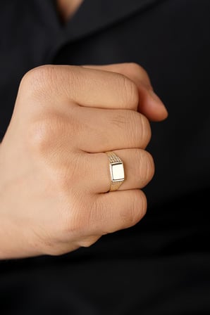 14 Ayar Altın Küp İşlemeli Şövalye Erkek Yüzük