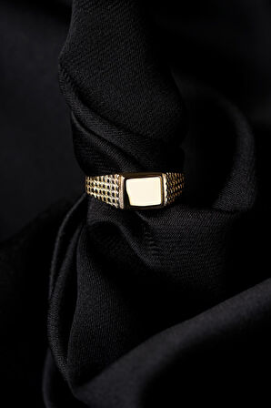 14 Ayar Altın Küp İşlemeli Şövalye Erkek Yüzük