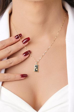 14 Ayar Altın Işıltılı Aynalı Zincir Mini Külçe Kolye
