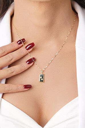 14 Ayar Altın Işıltılı Aynalı Zincir Mini Külçe Kolye