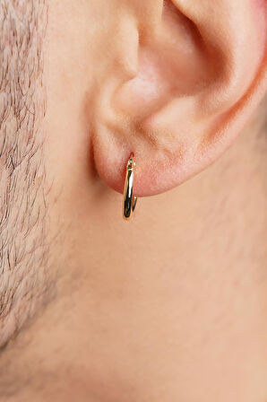 14 Ayar Altın İnce Silindir Halka Küpe Erkek