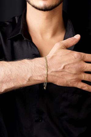 14 Ayar Altın Figaro Zincir Erkek Bileklik İnce 3,20  mm