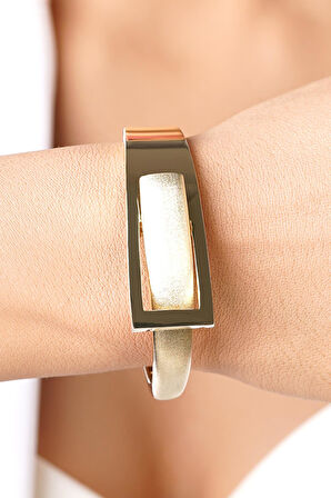 14 Ayar Altın Kumlu Tasarım Kemer Kelepçe Bilezik