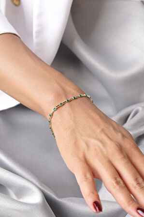 14 Ayar Altın Zümrüt Taşlı Modern Bileklik