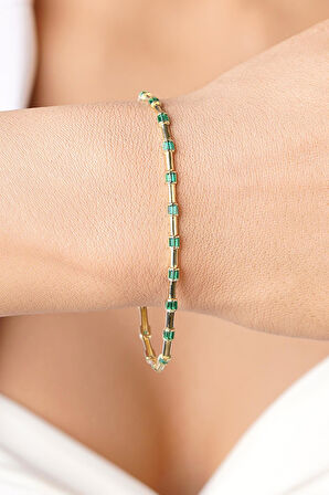 14 Ayar Altın Zümrüt Taşlı Modern Bileklik