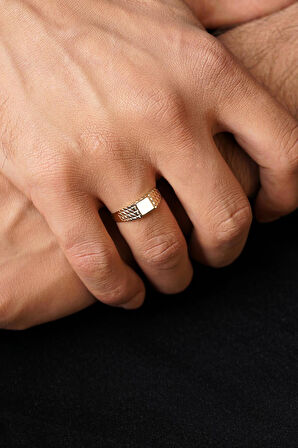 14 Ayar Altın Desenli Şövalye Yüzük Erkek