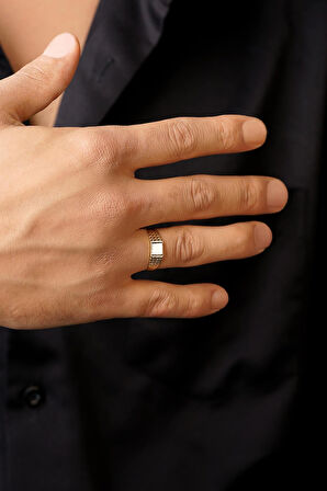 14 Ayar Altın Desenli Şövalye Yüzük Erkek