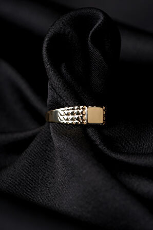 14 Ayar Altın Desenli Şövalye Yüzük Erkek