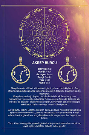 14 Ayar Altın Akrep Burcu Kolye Ucu Burç Yıldız Haritası