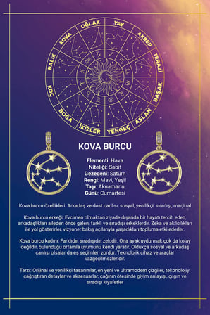 14 Ayar Altın Kova Burcu Kolye Ucu Burç Yıldız Haritası