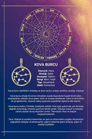 14 Ayar Altın Kova Burcu Kolye Ucu Burç Yıldız Haritası