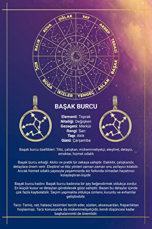 14 Ayar Altın Başak Burcu Kolye Ucu Burç Yıldız Haritası