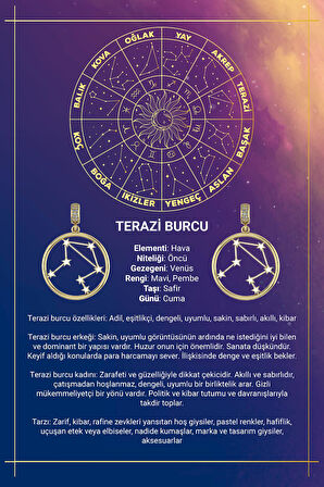 14 Ayar Altın Terazi Burcu Kolye Ucu Burç Yıldız Haritası