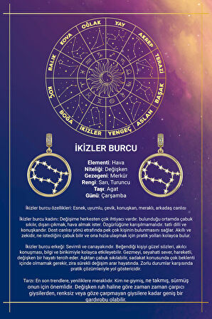 14 Ayar Altın İkizler Burcu Kolye Ucu Burç Yıldız Haritası